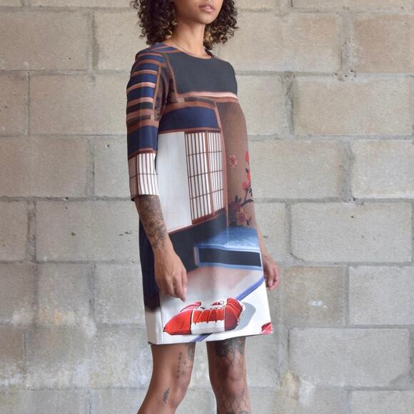 EUC Cop.Copine Paris Megumi Robe Dress Size 40 Shift 3/4 Sleeve Graphic Print - Picture 7 of 14